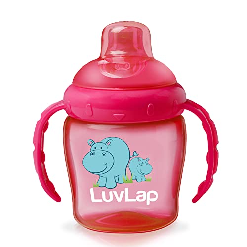 LuvLap Hippo Spout Sipper for Infant/Toddler, 225ml, Anti-Spill Sippy Cup with Soft Silicone Spout BPA Free, 6m+ (Pink)