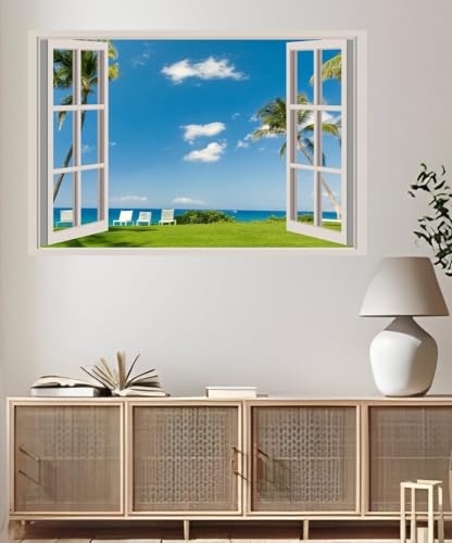 JVERF - JZZA30390 Tropics Coast Sky| Self-Adhesive Open Window Wall Sticker