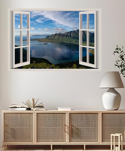 JVERF - JZZA25734 Norway Mountains Lofoten Coast Scenery Fjord| Self-Adhesive Open Window Wall Sticker