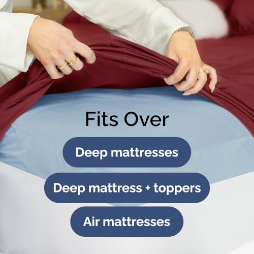 Extra Deep Pocket Full Sheets - 4 Piece Breathable & Cooling Bed Sheets - Hotel Luxury Bed Sheet Set - Soft, Wrinkle Free & Comfy - Easily Fits Extra Deep Mattresses - Deep Pocket Burgundy Sheets Set