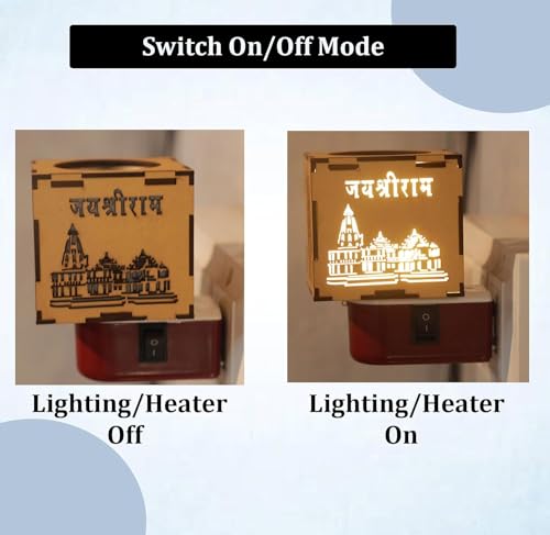 BETSU Shri Ram Ayodhya Mandir Wooden Electric Kapoor Dani/Diffuser with Night Light (Brown, Textured)