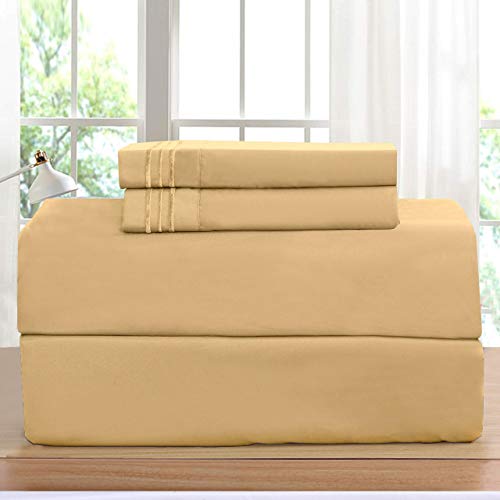 Elegant Comfort Luxurious Bed Sheets Set on Amazon 1500 Thread Count Wrinkle,Fade and Stain Resistant 4-Piece Bed Sheet Set, Deep Pocket, King Gold