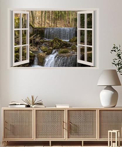 JVERF - JZZA20974 Forests Stones Waterfalls Moss| Self-Adhesive Open Window Wall Sticker