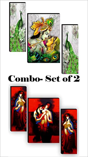 SAF paintings Religious Radhe Krishna UV Textured Painting& Set of 3 Radha Krishna Modern Art Paintings for living room Painting 12 Inch X 18 Inch SAF-JM7728