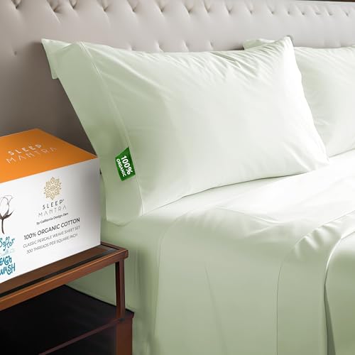 100% Organic Cotton Bed Sheets - Crisp and Cooling Percale Weave, Easy Care 3 Piece Sheet Set, Deep Pocket with All-Around Elastic (Twin XL, Pistachio Green)