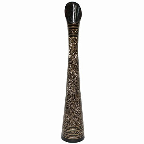 SkyWalker Hand Crafted Metal Brass Flower Vase with Bidri Nakkashi Work , 11 inch, Black , Gold