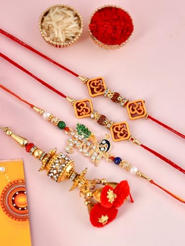 Collectible India Rakhi Gifts for Brother Combo Set - Rakshabandhan Gift for Brother - Monk Buddha Smoke Backflow Cone Incense Showpiece, Rudraksh Rakhi, Krishna Rakhi, Lumba Rakhi, Greeting Card