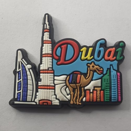 IndiHaatStore Fridge Magnet of Dubai, Camel with Dubai Written at The top Right and Monuments Shape Colorful Rubber Magnet, Mini Size 2x1.5 inches Approx