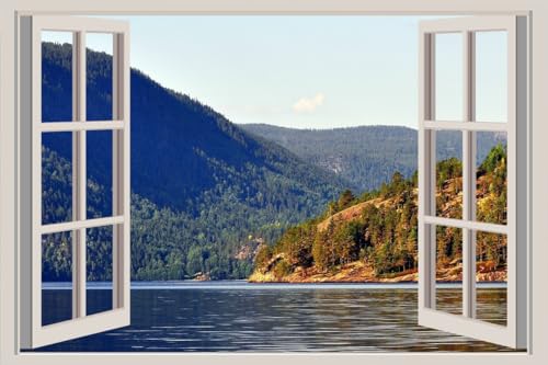 JVERF - JZZA27327 Scenery Norway Lake| Self-Adhesive Open Window Wall Sticker