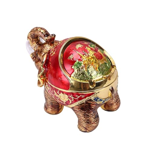 LR Decor E-Shop Elephant Ashtray Car Metal Ashtray for Patio Outside Office Home Use Bedroom Red