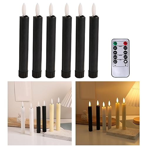 SAZ DEKOR 6X LED Candles 3D Wick Flameless Taper Candles for Wedding Party Black