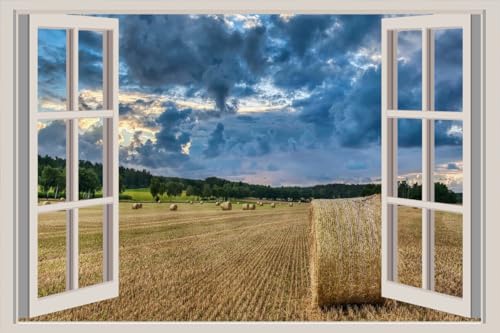 JVERF - JZZA21750 Germany Fields Hay Clouds| Self-Adhesive Open Window Wall Sticker