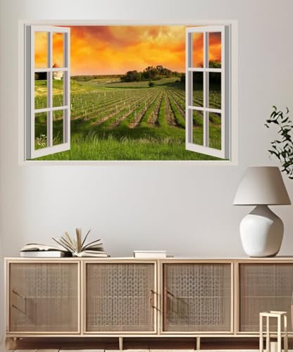 JVERF - JZZA21442 France Scenery Fields| Self-Adhesive Open Window Wall Sticker