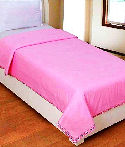 Pahwa's Handloom House Topsheet 100% Cotton Soft Beautiful Single Bed Size Skin Friendly Summer Blanket/Khes/Dohar/Top Sheet Set/Chadar. (Pink)