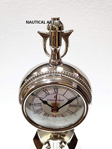 Nautical Art Vintage Table Wooden Adjustable Stand Shiny Silver Clock Nautical Style Clock