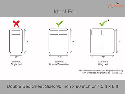 HUESLAND by Ahmedabad Cotton 120 TC Cotton Bedsheet for Double Bed with 2 Pillow Covers - White, Grey