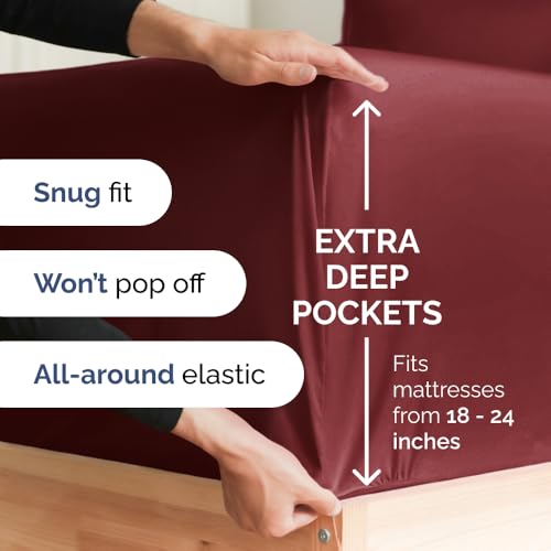 Extra Deep Pocket Full Sheets - 4 Piece Breathable & Cooling Bed Sheets - Hotel Luxury Bed Sheet Set - Soft, Wrinkle Free & Comfy - Easily Fits Extra Deep Mattresses - Deep Pocket Burgundy Sheets Set