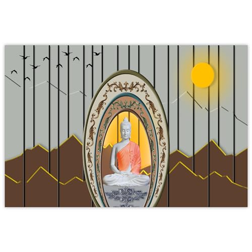 Indianara Rolled Sparkled Gautam Buddha Art Print for Room Décor Digital Reprint 36 inch x 24 inch Painting (10760PST)