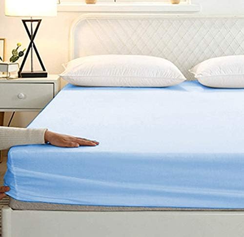 PINGAKSHA BEDDING 100% Cotton All Over Elastic Fitted Bedsheet with 2 Pillow Cover- 12" Deep Pocket of Fitted Sheet- 600 TC Wrinklefree 3 PC Fitted Bedsheet-Single Size, Light Blue Solid