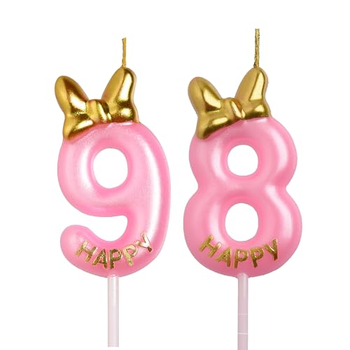 AOOLADA 89th 98th Birthday Candles, Pink 98 89 Year Old Cake Topper Cute Number Birthday Candles, Birthday Party Decorations Gifts for Girls Women