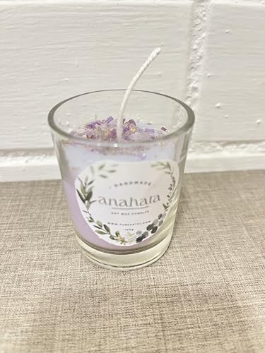 BAKA Amethyst Crystal Chips Infused Hand Poured Anahata Soy Wax Candles (Lavender Pack of 4)