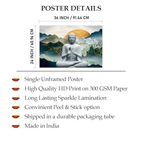 Indianara Rolled Sparkled Gautam Buddha Art Print for Room Décor Digital Reprint 36 inch x 24 inch Painting (10724PST)