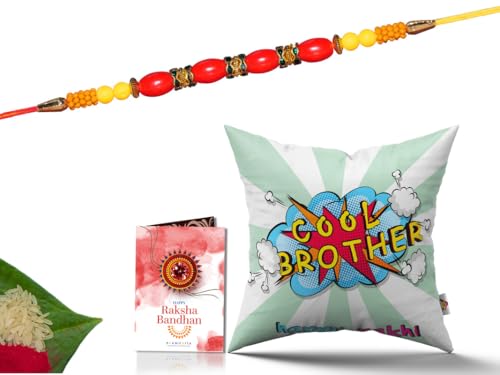 Pillow Rakhi for Brother with Gift - Rakhi with Rakhi Cushion with Filler Greeting Card- Rakhi for Brother, Gifts for Brother, Gifts for Rakhi, Gifts for Rakshabandhan Rakhi Gifts-CH-BRO-28-PD