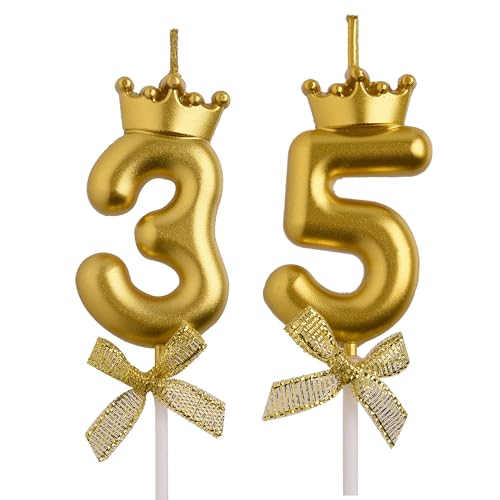 AOOLADA 35th 53rd Birthday Candles, Gold 53 35 Year Old Cake Topper Number Birthday Candles, Birthday Party Decorations Gifts for Women Men