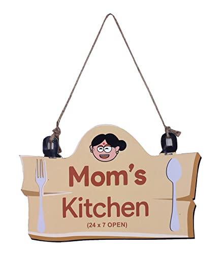 Urbane Home Wooden"Mom's Kitchen"Printed Door & Wall Quotes for Kitchen & Restaurant (Light Brown)