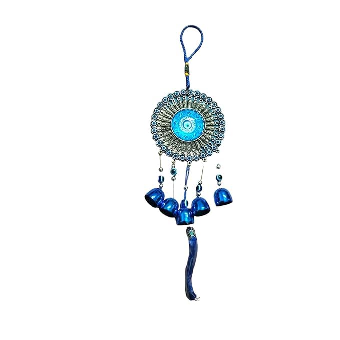 AURAKRAFT Hanging Item Wind Chime for Home Office Balcony Garden | Protection from Negative Energy/Nazar Dosh | Vastu Wind Chime (34 cm Height) (Metal, Blue)