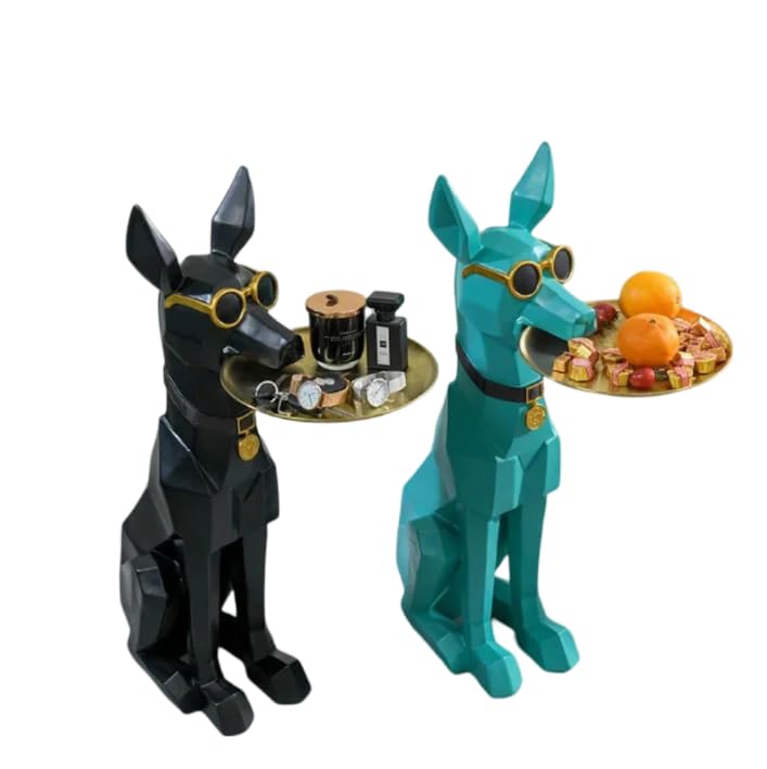 Modern Geometric Doberman Dog Statue with Ashtray, 77 cm Decorative Resin Sculpture, Black and Gold