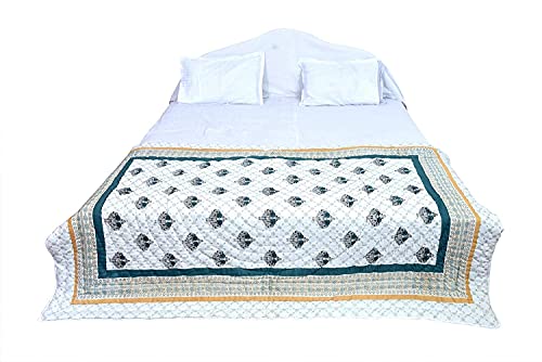 SVT Traditional Famous Jaipuri Beautiful Floral Print in Nevy Blue Silver & Gold Jaipuri Rajai/Razai/Quilt Single/Single Bed Quilt/Comforter/AC Quilt/AC Comforter