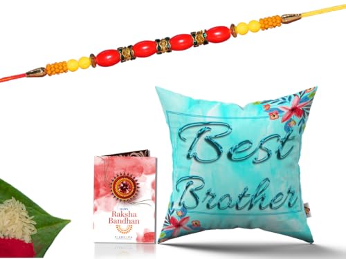 Pillow Rakhi for Brother with Gift - Rakhi with Rakhi Cushion with Filler Greeting Card- Rakhi for Brother, Gifts for Brother, Gifts for Rakhi, Gifts for Rakshabandhan Rakhi Gifts-CH-BRO-27-PD