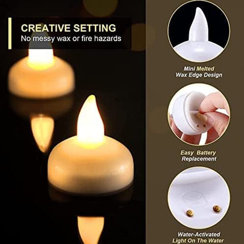 TechKing SET of 24 FLAMELESS FLOATING CANDLES BATTERY OPERATED TEA LIGHTS TEALIGHT CANDLE - DECORATIVE, WEDDING