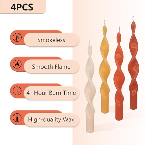 Spiral Taper Candle Long Candlesticks 10 INCH Orange Candlestick Twisted Candles Unscented Candle for Home Décor Weddings Festive Seasons Holiday