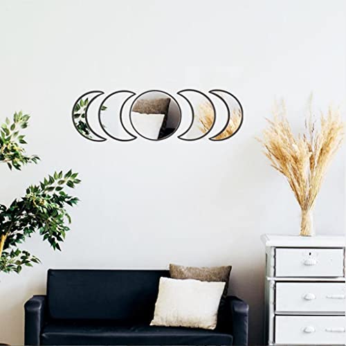 CALANDIS Mirror Wall Sticker Crescent Moon Wall Decals Home Decor Black Edging