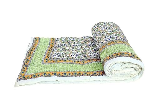 AARMOZY Single Bed Jaipuri Razai Reversible Cotton Green Blanket AC Quilt - Traditional Rajasthani Comforter for Soft and Cozy Sleep Blanket