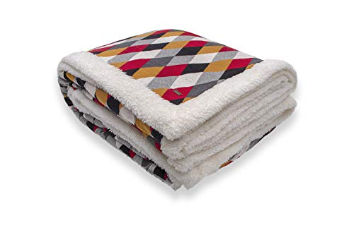 Pluchi Rainbow Cotton Knitted Double Bed Blanket Layered with Warm Sherpa Fabric in Multicolor (229 cm x 254 cm)