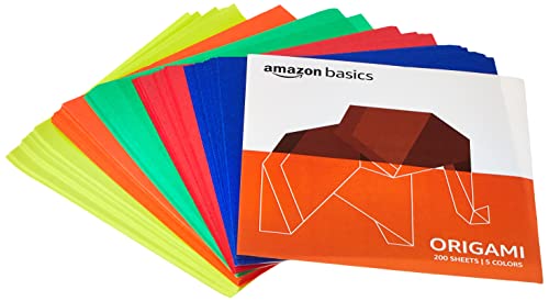 amazon basics Origami Paper, 5 Colors, 200 Sheets