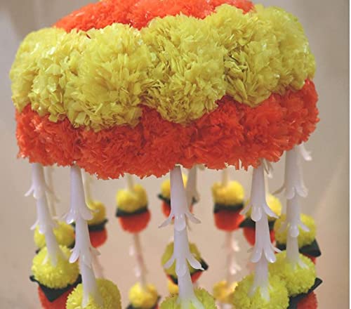 Shobha Sanskruti Plastic Artificial Marigold Flower Garlands Umbrella, Jhoomar (Reusable Flowers Hanging)