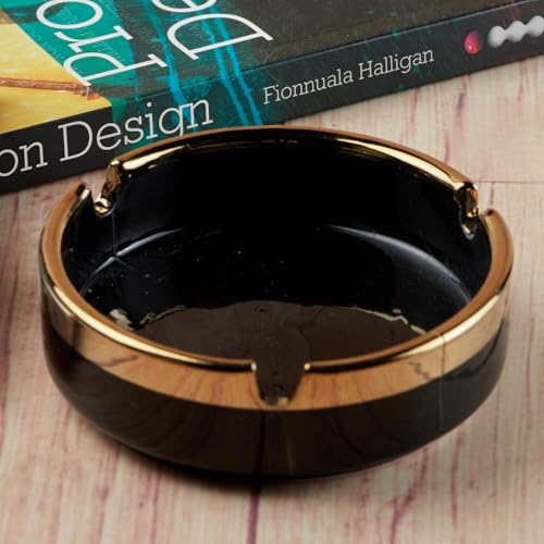 Pakhi Decor Groovy Ceramic Ashtray for Home & Office, Black (10393)
