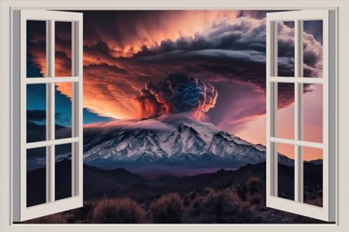 JVERF - JZZA24335 Mountains Element Volcano Clouds Smoke| Self-Adhesive Open Window Wall Sticker