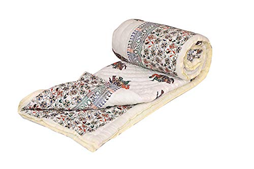 LOARSHY Pure Cotton Floral Quilt | Lightweight and Warm Jaipuri Rajasthani Double Bed King Size Razai | Soft Razai for Winters |Gift Item