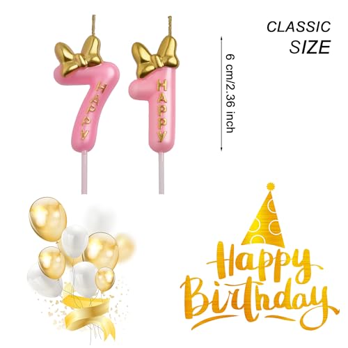 AOOLADA 71st Birthday Candles, Pink 71 Year Old Number Birthday Candles, Happy Birthday Party Decorations Cake Topper Gifts for Men Women