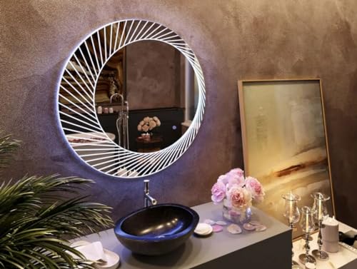 TINITALO Bathroom LED Mirror Home Mirror Wall Mirror with Touch Sensor, 3 Light Effects, Glass, Round LED-69 (18 x 18 Inch)