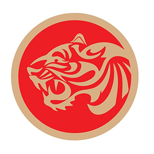 DOTME Tiger Wooden With Vinyl Sticker Decorative Design Wall Décor For Home Kids Bedroom Living Room Hall DIY Art 8 INCH (Red)