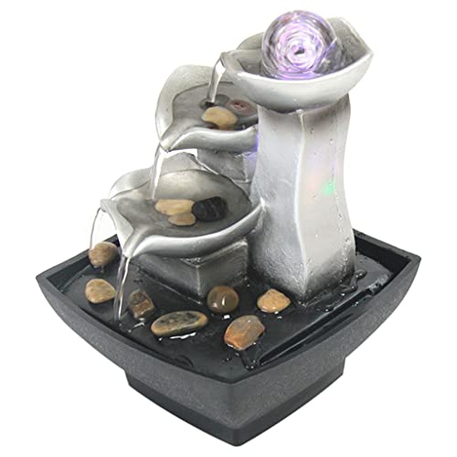 CALANDIS 3-Tier Tabletop Fountain Automatic Pump Meditation with LED Light for Indoor