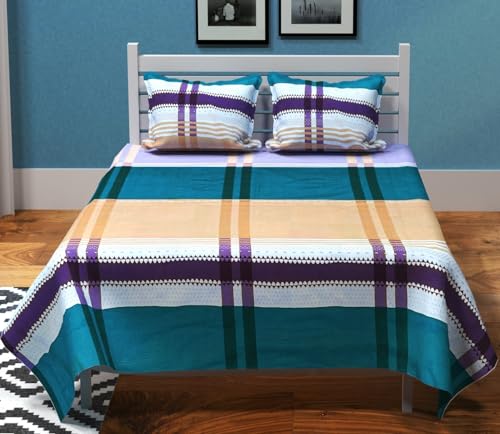 FLOATING DREAMS Glace Cotton Printed Flat Double Bedsheet with 2 Pillow Covers | 210 Tc Supersoft Double Bed