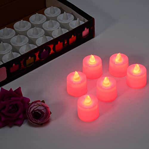 Undine Red Flameless LED Tealights, Smokeless Plastic Decorative Candles - Led Tea Light Candle for Home Decoration (Pack of 24)