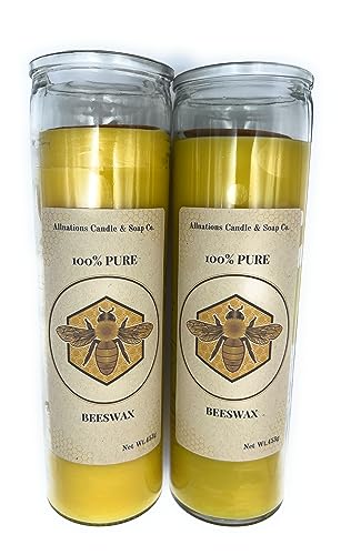 Allnations Candle Co., 100% Raw Beeswax Prayer Candle - Up to 90 hrs - Natural Honey Scent - Smokeless - Clean Burning (2 pcs)